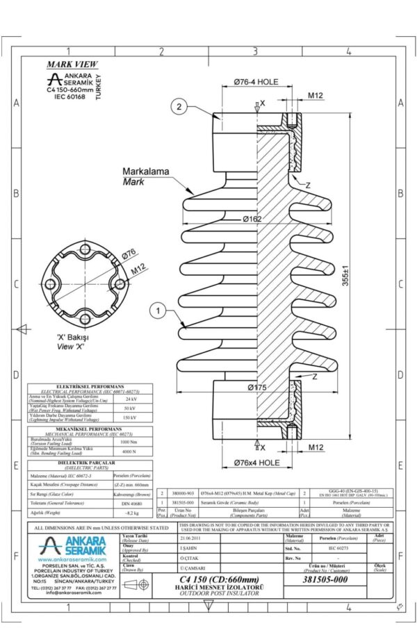 Post Isolator Keramik Ankara 24KV - Gambar 3