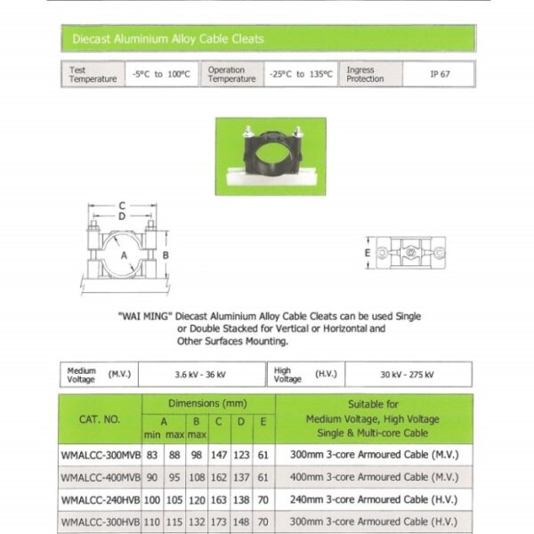 Brosur Clamp Kabel Tegangan Tinggi 83–88mm & 62–70mm – WAI MING