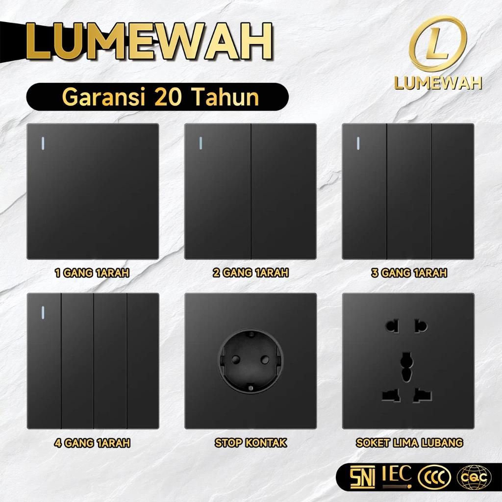 Saklar & Stop Kontak Lumewah Hitam Tipe 86 USB-C Premium